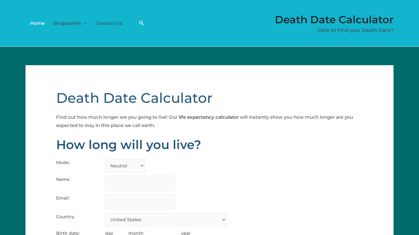 Death Date Calculator - Dare to Find your Death Date?